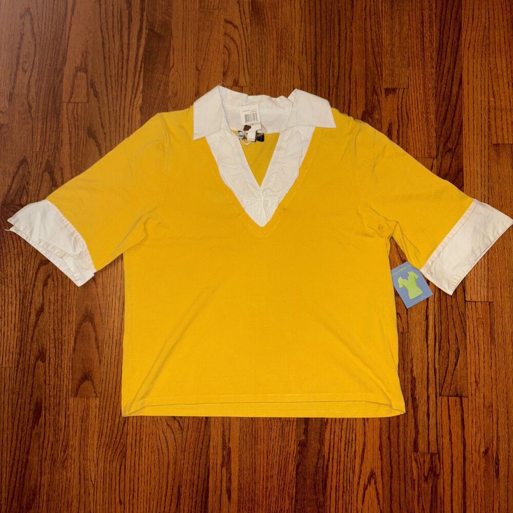 CABLE & GAUGE NWT Yellow Collared Layered Sweater Top - Size 1X